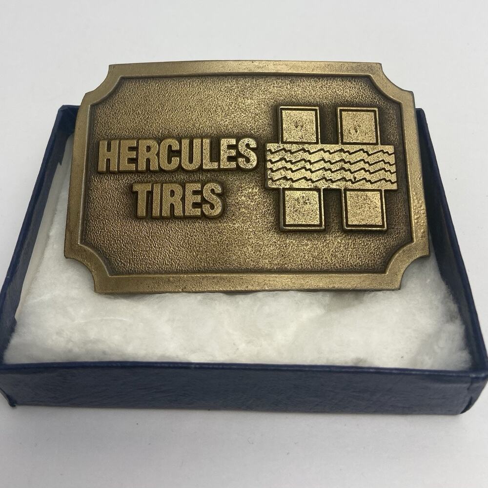 Gold-Tone Hercules Tires Vintage Belt Buckle Made In USA by Hit Line
